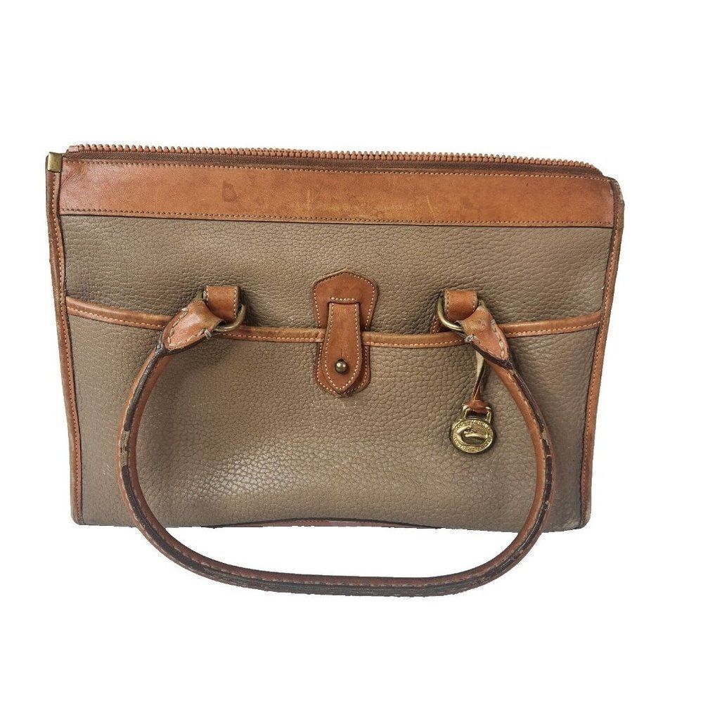 Vintage Dooney & Bourke Satchel Bag Taupe Tan Brown All Weather Leather Handbag